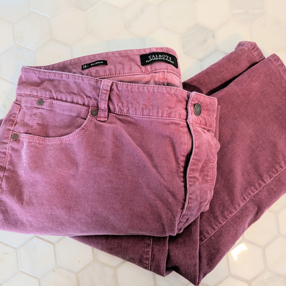 Pink corduroy Talbots boyfriend jeans sz14